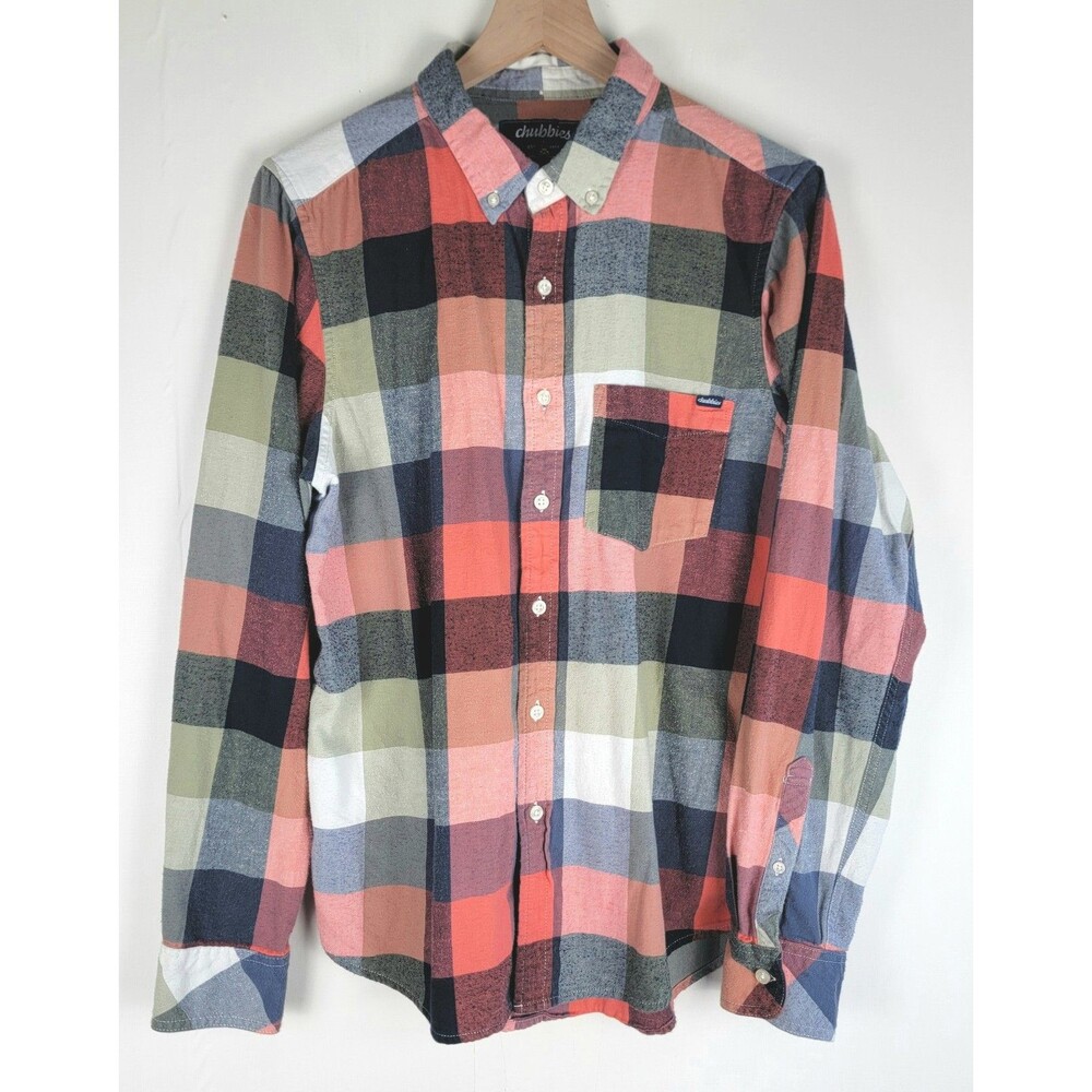 Chubbies Flannel Shirt Mens Large Red Plaid Button Up Outdoor Preppy Casual